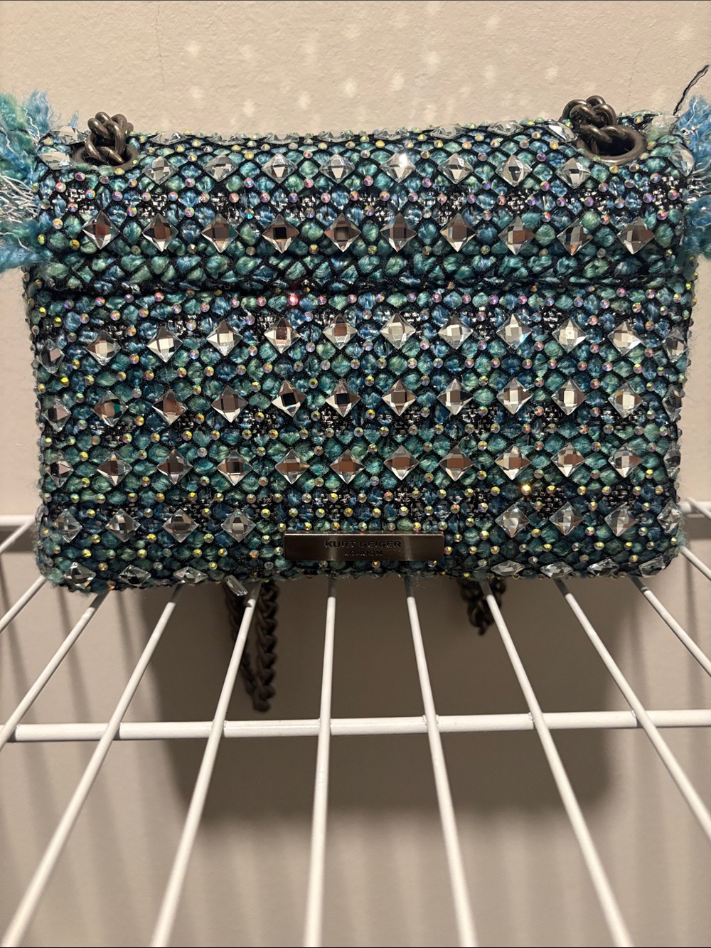Kurt Geiger Turquoise and Silver Beaded Chain Shoulder Bag - Picture 6 of 8